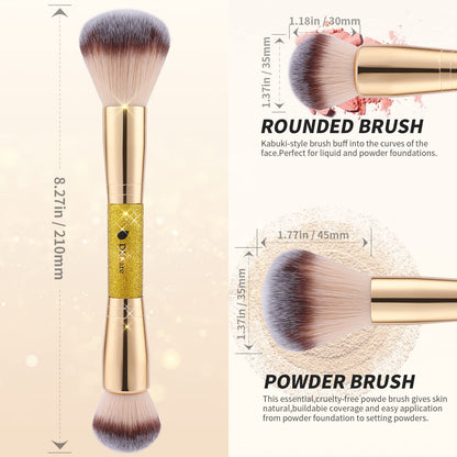 DUcare Foundation Brush Contour Bronzer Makeup Brush Double Ended Self Tanner Brush Sculpting Brush for Blending Liquid Powder Concealer Cream Cosmetics Blush Buffe