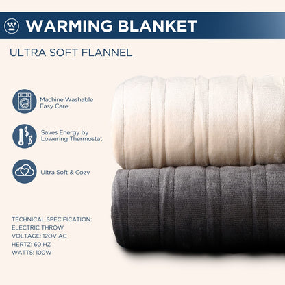 Westinghouse Electric Blanket Heated Throw, Super Cozy Soft Flannel 50"" x 60"" Heated Throw with 6 Fast Heating Levels & 2-10 Auto-Off, Machine Washable, ETL&FCC Certification, Navy Blue