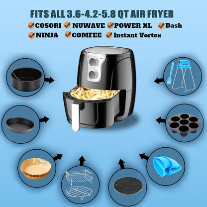 Ninja Air Fryer Accessories - 12 PCS Set with Oven Cake Pan, Pizza Pan & Air Fryer Liner | Fits 3.6-5.8QT