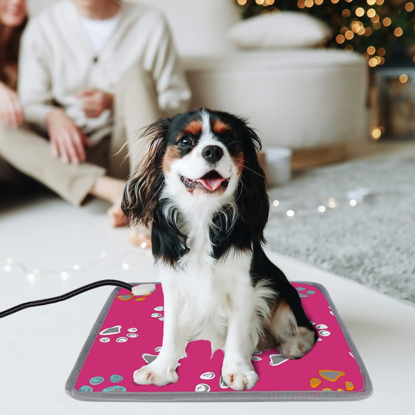 furrybaby Pet Heating Pad, Waterproof Dog Heating Pad Mat for Cat with Durable Anti-Bite Tube Indoor for Puppies Dogs Cats (1 Pack Black, 17 X 17in, Temp Adjustable)