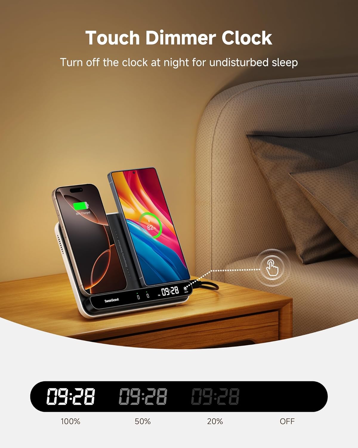 Dual Wireless Charger Stand, SwanScout 504, Foldable Wireless Charging Station Pad for iPhone Air/17/16/15 Series, Samsung Galaxy S25/S24/S23, Google Pixel 10/9/8, Android Phones, AirPods/Galaxy Buds