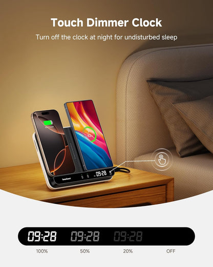 Dual Wireless Charger Stand, SwanScout 504, Foldable Wireless Charging Station Pad for iPhone Air/17/16/15 Series, Samsung Galaxy S25/S24/S23, Google Pixel 10/9/8, Android Phones, AirPods/Galaxy Buds