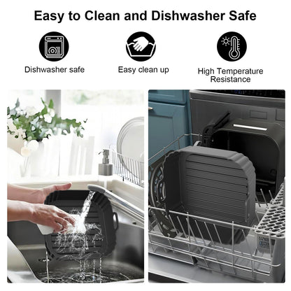 Square Silicone Air Fryer Liners 2 Pack, Compatible with Ninja AF141 181, 8.5 Inch Air Fryer Liners for COSORI 5-6.5 QT, Reusable Silicone Basket, Air Fryer Accessories