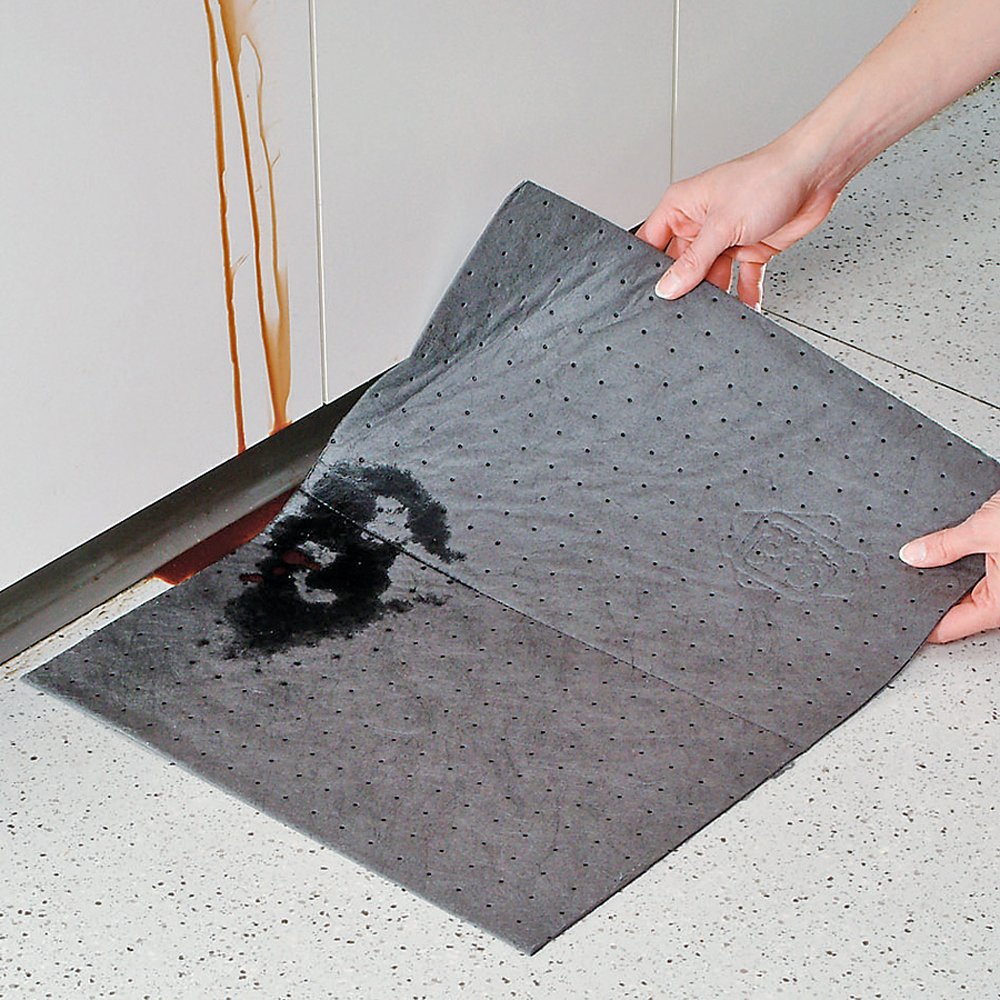 PIG Absorbent Mat Pad in Dispenser Box, 22 oz Absorbency Per Pad, Mediumweight, Absorbs Oils, Coolants, Solvents & Water, (100) 20" x 15" Gray Pads Per Box, MAT154