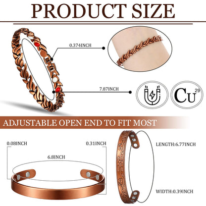 Misdary 3 Pcs Copper Magnetic Bracelets for Women Ultra Strength Magnetic Bracelet with Magnets Natural Turquoise Stones Adjustable Jewelry Gift (Pure Copper)