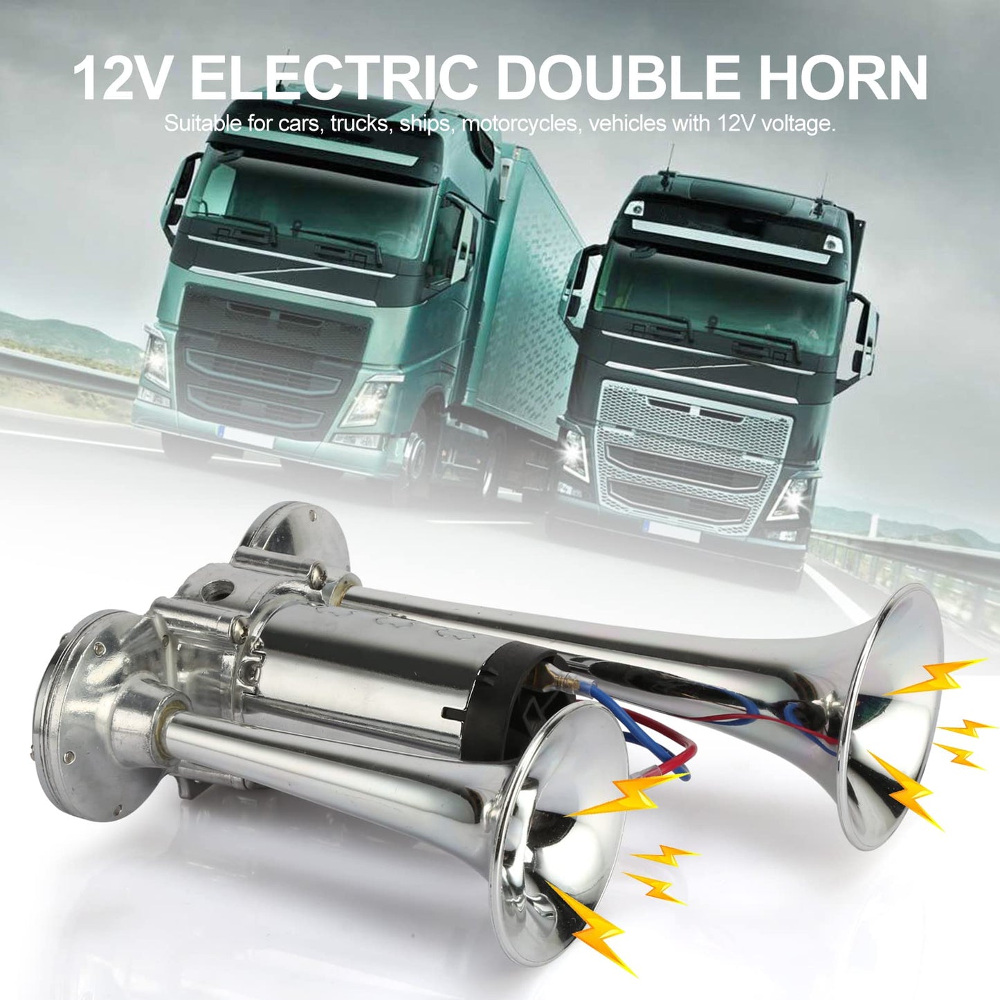 600DB Super Loud Dual Electric Air Horns Kit for Vehicles - With Compressor, Applicable for Cars, SUVs, Trucks, Boats (Sliver)