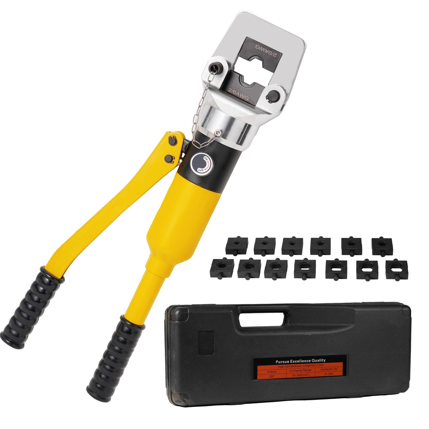 TOORGO Crimping Tool, 6 AWG to 1000 MCM Hydraulic Plier, 20 Ton Copper and Aluminum Terminal Wire Lug Hydraulic Crimper, Crimping Tool Kit with 13 Dies