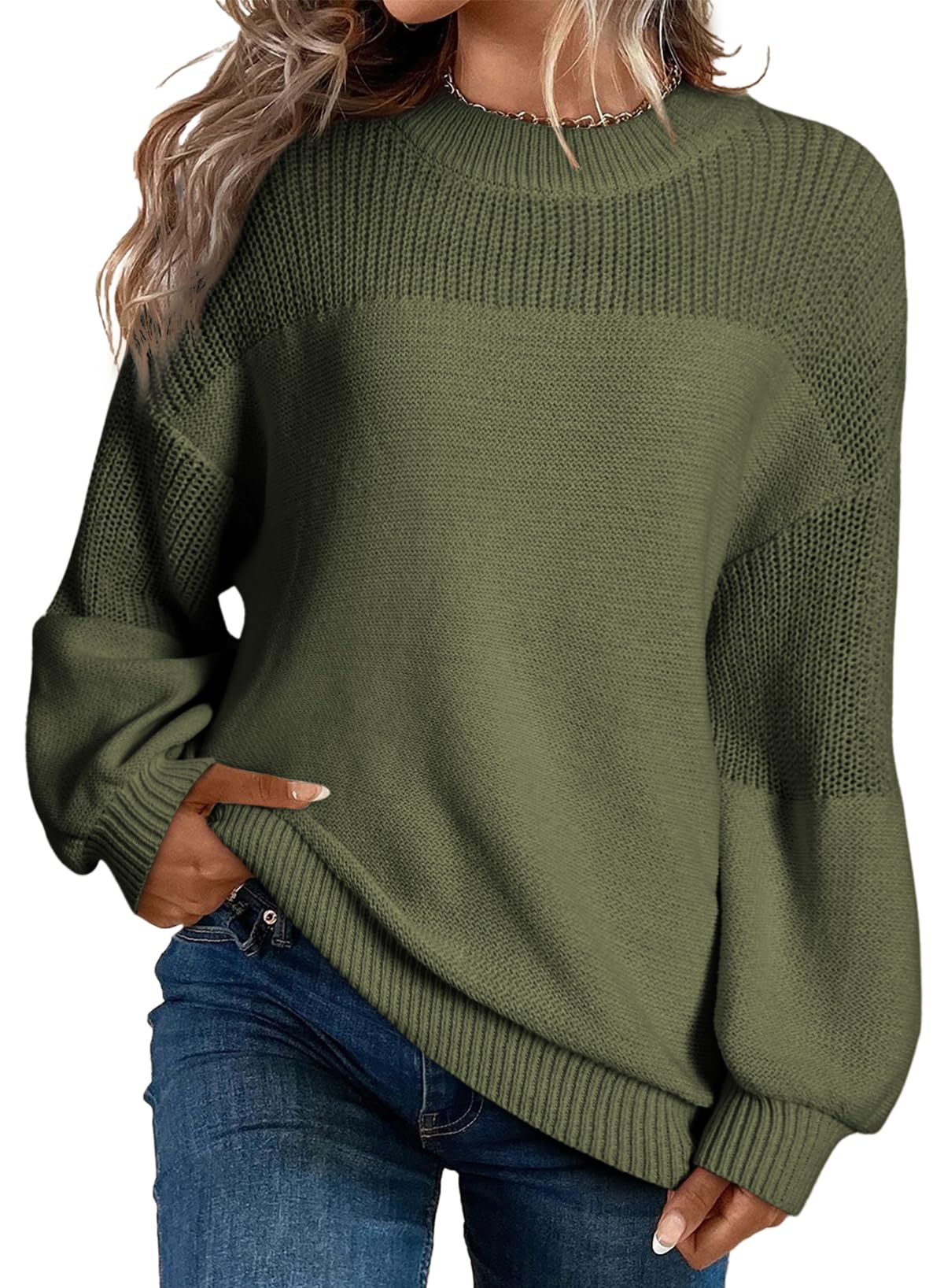 Dokotoo Women's Casual Long Sleeve Sweaters Loose Crewneck Knit Solid Pullover Sweater Jumper Tops