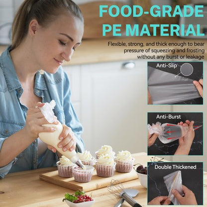 HOTEC Piping Bags and Tips Set, 120 Pcs Cake Decorating Kit with 100pcs 12 Inch Disposable Pastry Bags, 1 Reusable Piping Bags, 12 Piping Tips, 3 Cake Scraper, 2 Couplers, 2 Bag Ties, Baking Supplies