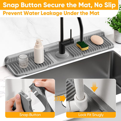 24'' Longer Faucet Mat for Kitchen Sink Splash Guard[7° Slope Fast Self-draining][Snap Lock Fit]Kitchen Sink Faucet Mat Splash Guard Kitchen Sink Area Water Splash Guard Behind Faucet Draining Mat