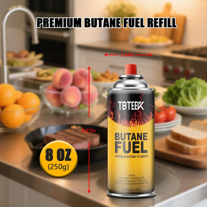 TBTeek Butane Fuel Canister, Butane Gas 8 oz, Premium Pure Refined Butane Gas Refill for Kitchen Torch Head, Camping Stove, Outdoor Cooking, Grilling & Emergency Use