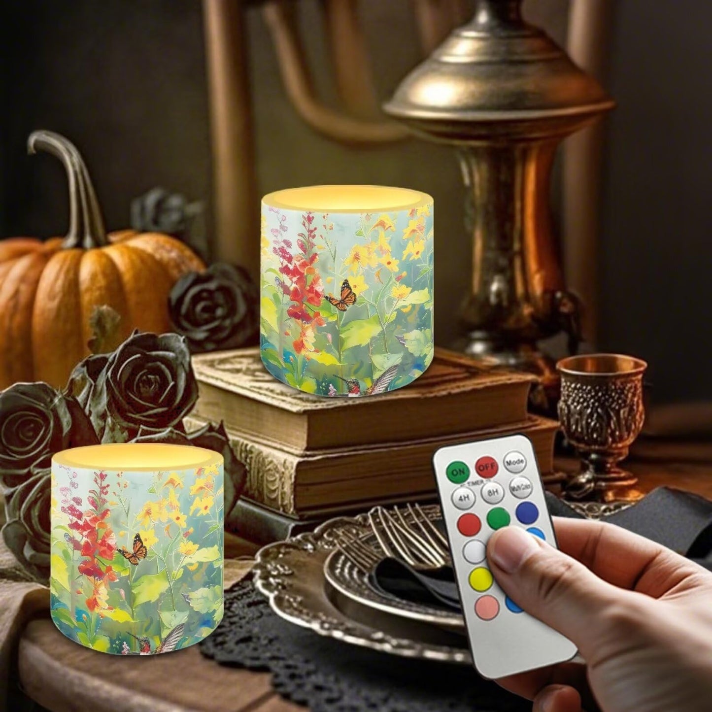Cozeyat Colorful Garden All Weather LED Candles 4 Pack Battery Operated Flameless with Remote Control Timer Dancing Flame Waterproof for Indoor Outdoor Home Use