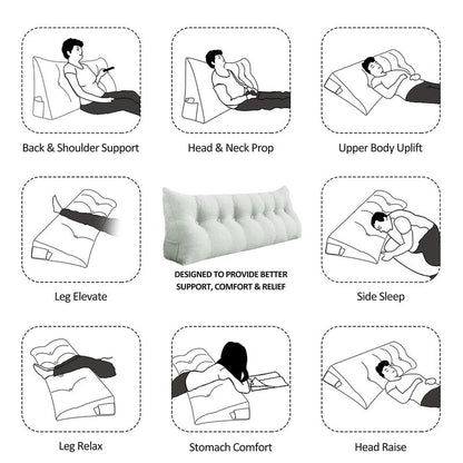 YXCSELL Small Wedge Pillow Headboard Reading Pillow for Sitting Up in Bed Adult Backrest Triangle Bolster Pillow for Couch Daybed Cushion Lumbar Body Support Leg Positioning（Gray, Small）