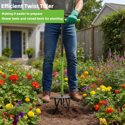 KLDOLLAR Hand Tiller Cultivator, Manual Twist Tiller with Sharp Arrow Tines, Extra-Wide Foot Plate Tills Effortlessly, Manual Tiller for Gardening, Soil Loosening, Flower Beds & Raised Beds