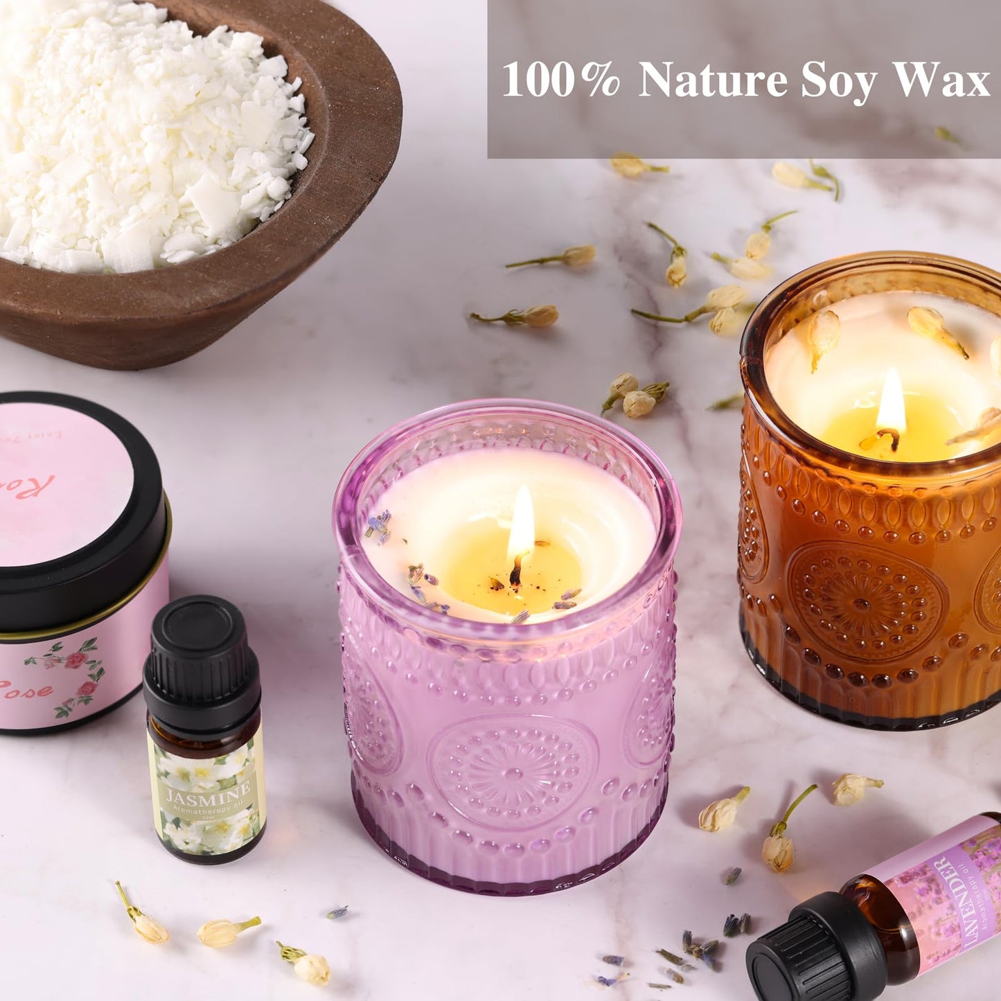 DARJEN Candle Making Kits - Soy Candles Making Supplies for Adults Including 4 Candle Jars(Clear, Pink, Amber, Purple), Candle Tins, Wax, Scents, Dried Flower & More, DIY Arts & Crafts Kits Home Decor