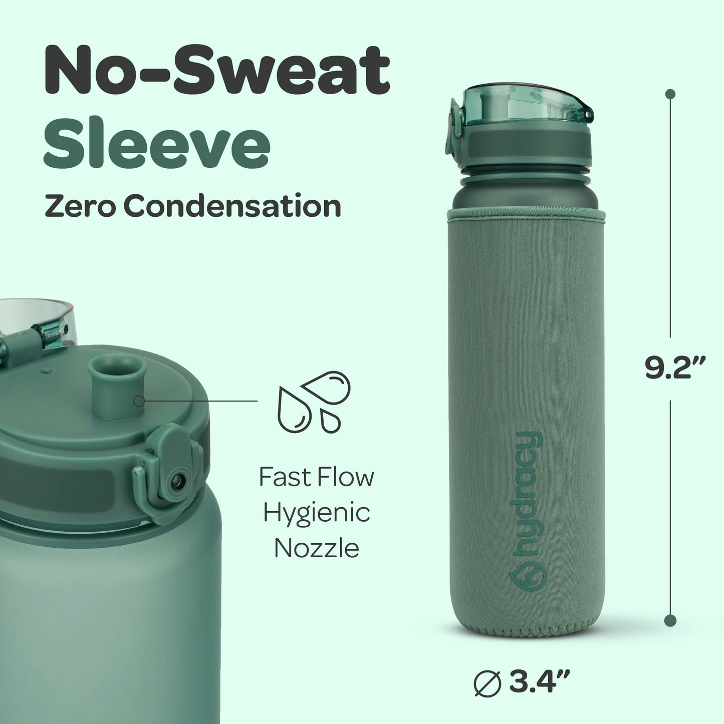 Hydracy Water Bottle with Time Marker - Large 32 oz BPA Free Gym Bottle & No Sweat Sleeve -Leak Proof Lid with Fruit Infuser Strainer & Times to Drink - Ideal for Fitness Sports & Outdoors
