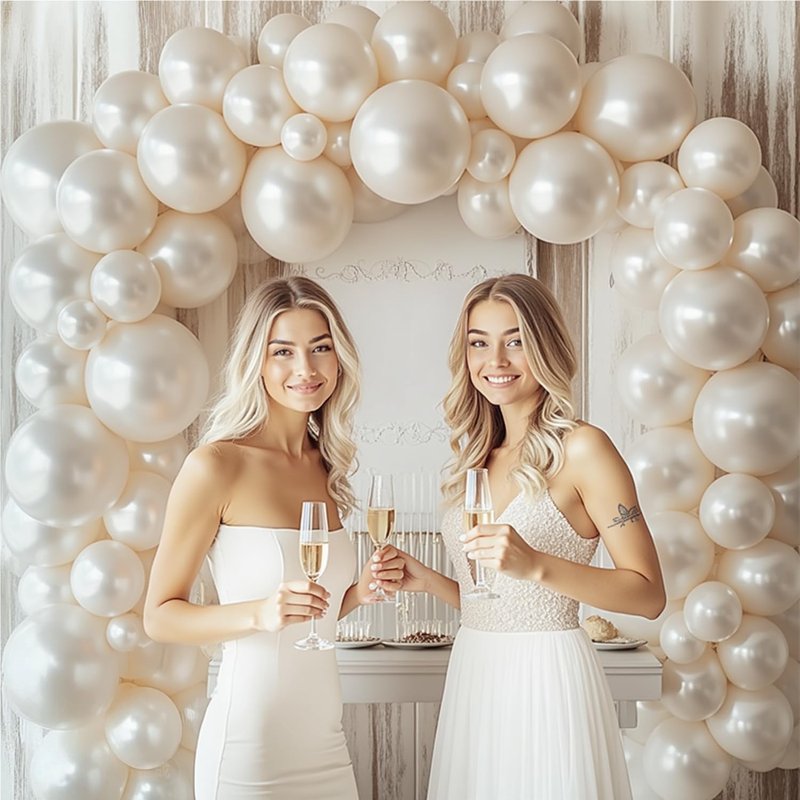 Pearl Sand White Balloons Arch Kit,Double Stuffed White Ivory Beige Cream Balloon Different Sizes 18/12/10/5 Inch Off White Balloon for Wedding Engagement Birthday Bachelorette Decorations