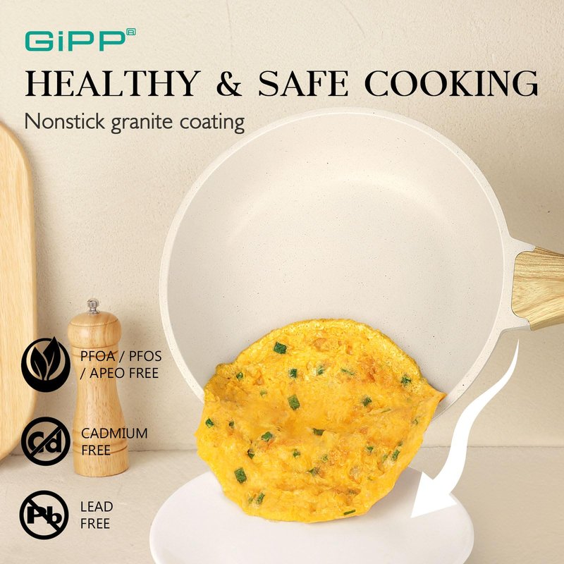 GiPP 21Psc Pots and Pans Set Non Stick White Granite Kitchen Cookware Sets Nonstick Induction Cookware Non-toxic Cooking Pan Set with Silicone Utensils, PFOS and PFOA Free