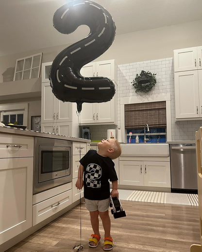 Race Car 2 Balloon - 40 Inch Black Number 2 Balloon for Birthday Party Decorations