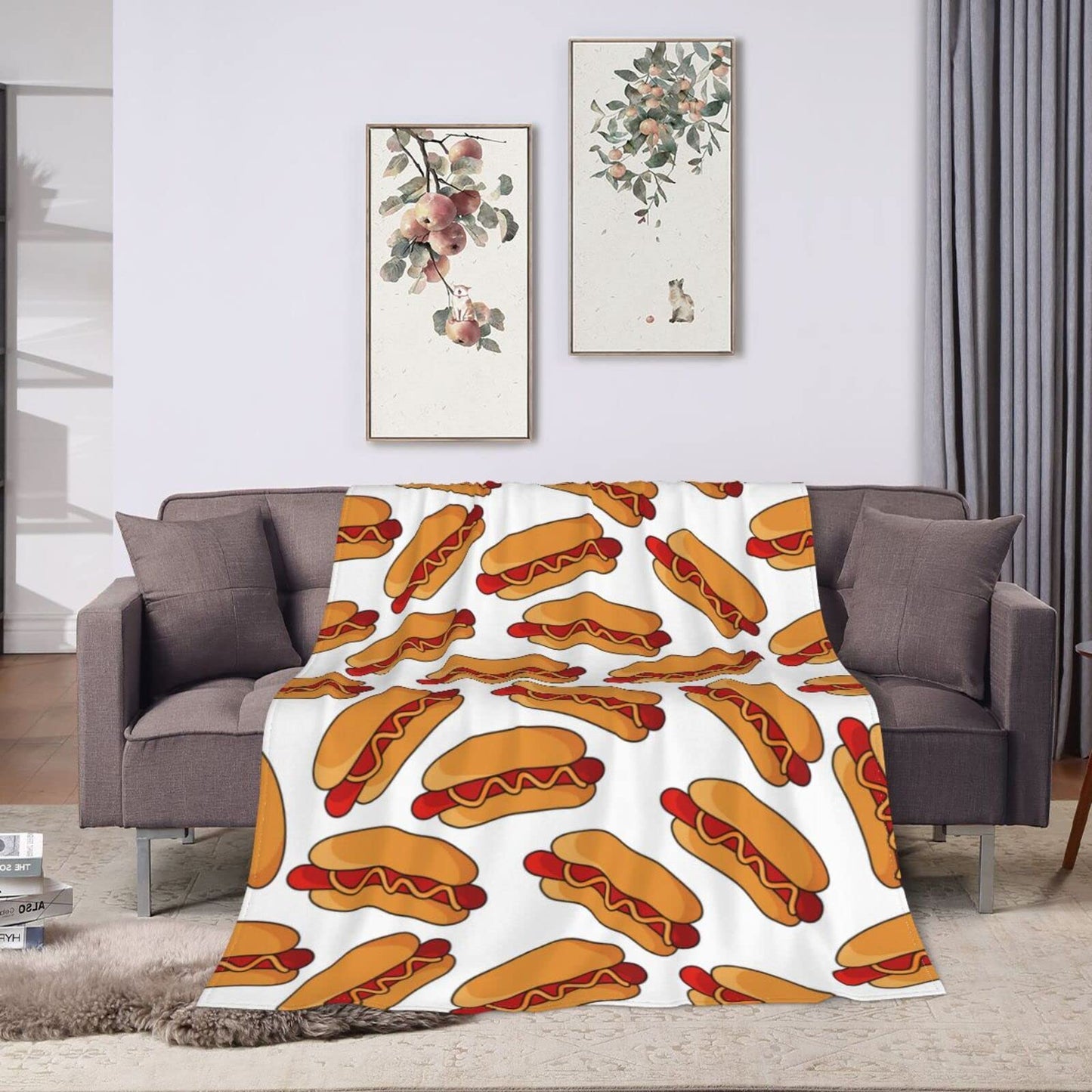 Hot Dog Food Throw Blanket Super Soft Warm Bed Blankets for Couch Bedroom Sofa Office Car, All Season Cozy Flannel Plush Blanket for Girls Boys Adults, 60"X50"