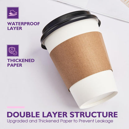 PACKINNO 12 oz 100 Pack Disposable Coffee Cups with Lids and Sleeves, Coffee Paper Cups with Lids, To Go Beverage Drinking Cup for Coffee, Tea