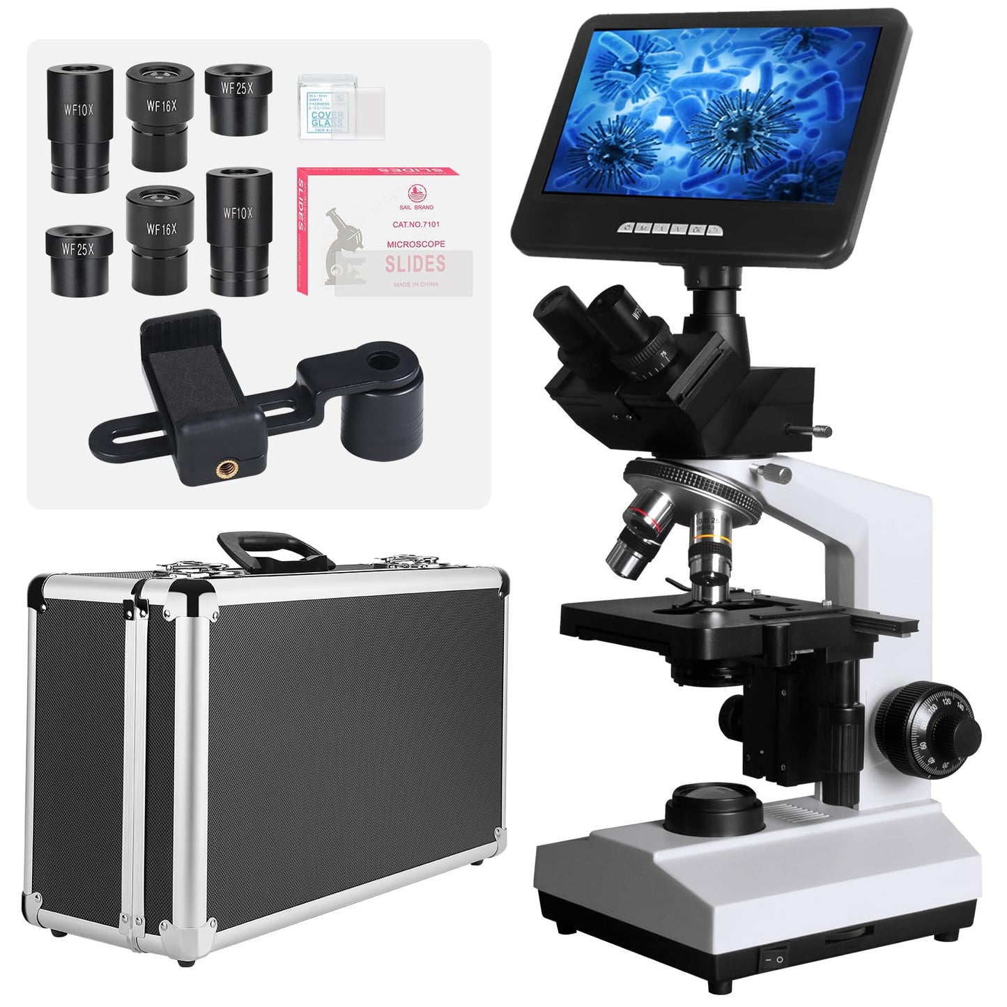 [Darkfield 24MP Smart Monitor] Vabiooth Lab Trinocular Compound Microscope 40X-2500X Magnification with Monitor Free Software-One Click Capturing Images & Video, Measuring Lengths