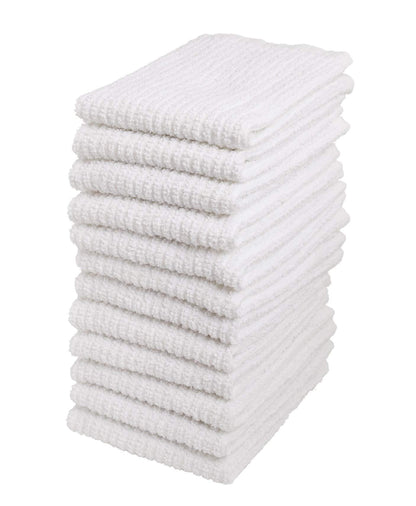 Living Fashions Bar Mop Cleaning Kitchen Dish Cloth Towels,100% Cotton, Machine Washable, Everyday Kitchen Basic Utility Bar Mop Dishcloth Set of 12, White