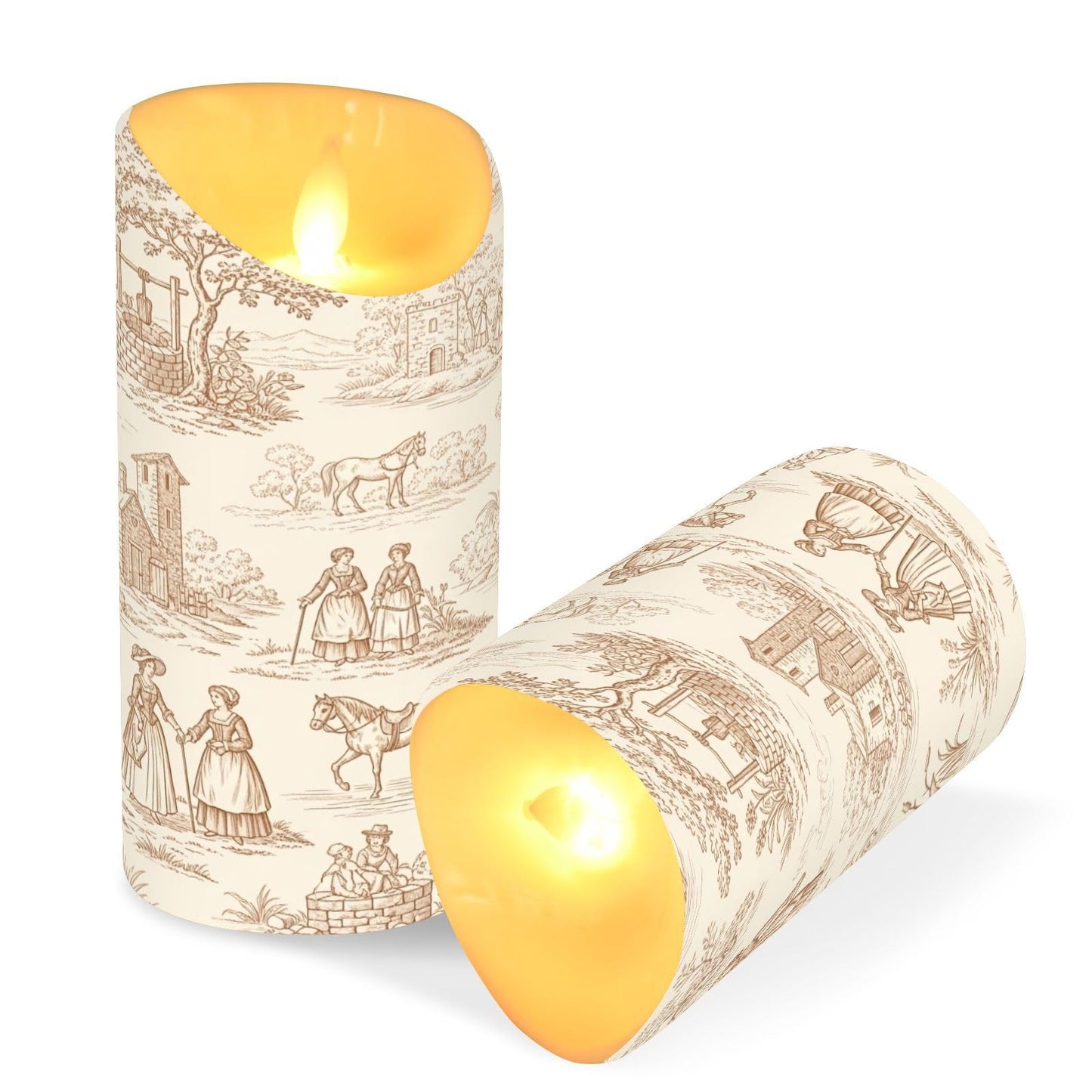 Gravopti Toile Pattern 2 Pack Flameless LED Pillar Candles with Remote & Timer, Battery Operated, Flickering Wax Candle for Wedding, Romantic Home & Party Decor