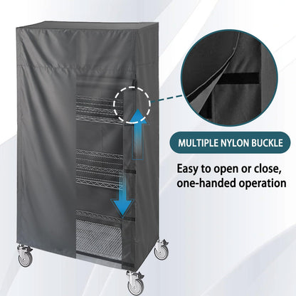 ZYSUOR Shelving Cover Storage Shelf Wire Rack Cover,48" W x 18" D x 72" H,Nylon Buckle Design on Both Sides of The Front for Easy Access to Items (No Shelves,Black)