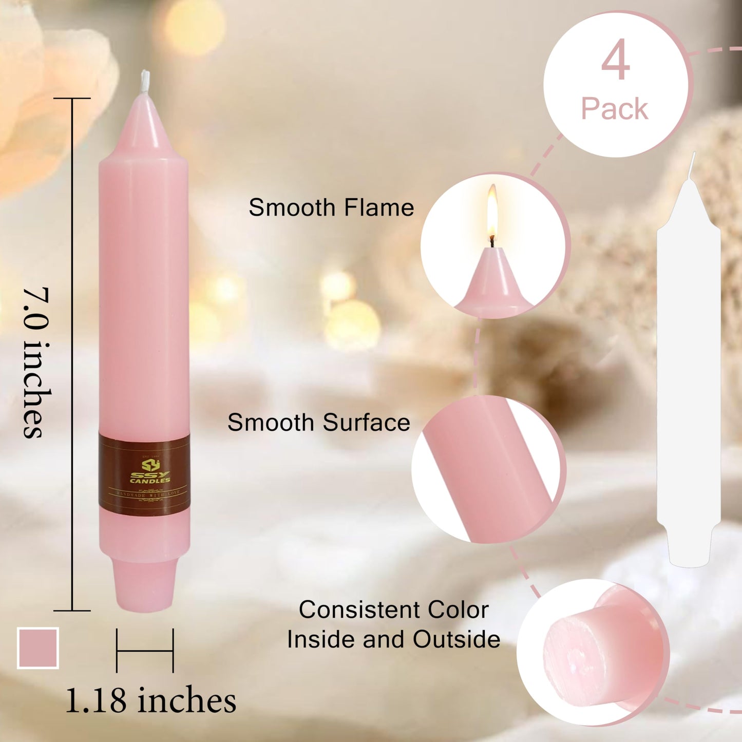Pastel Candle Short Taper Candle 7 Inch Candlesticks Unscented Dripless Tapered Candle Set for Home Decor Wedding Party Dinner, 4 Pack