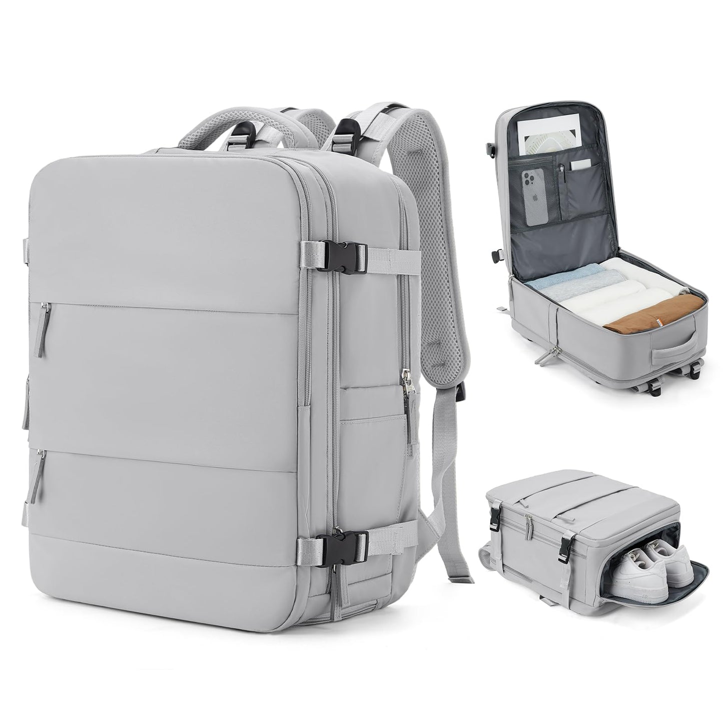coowoz Travel Backpack Carry On for Women Man Gym Backpacks with Laptop Compartment Mochila de Viaje Teacher Personal Item Backpack Airplane Accessories Must Haves Grey Small