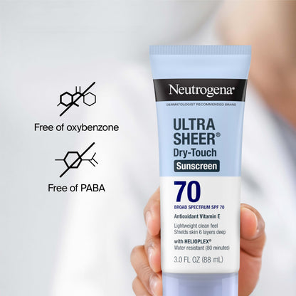 Neutrogena Ultra Sheer Dry-Touch Water Resistant and Non-Greasy Sunscreen Lotion with Broad Spectrum SPF 70, 3 Fl Oz (Pack of 1)