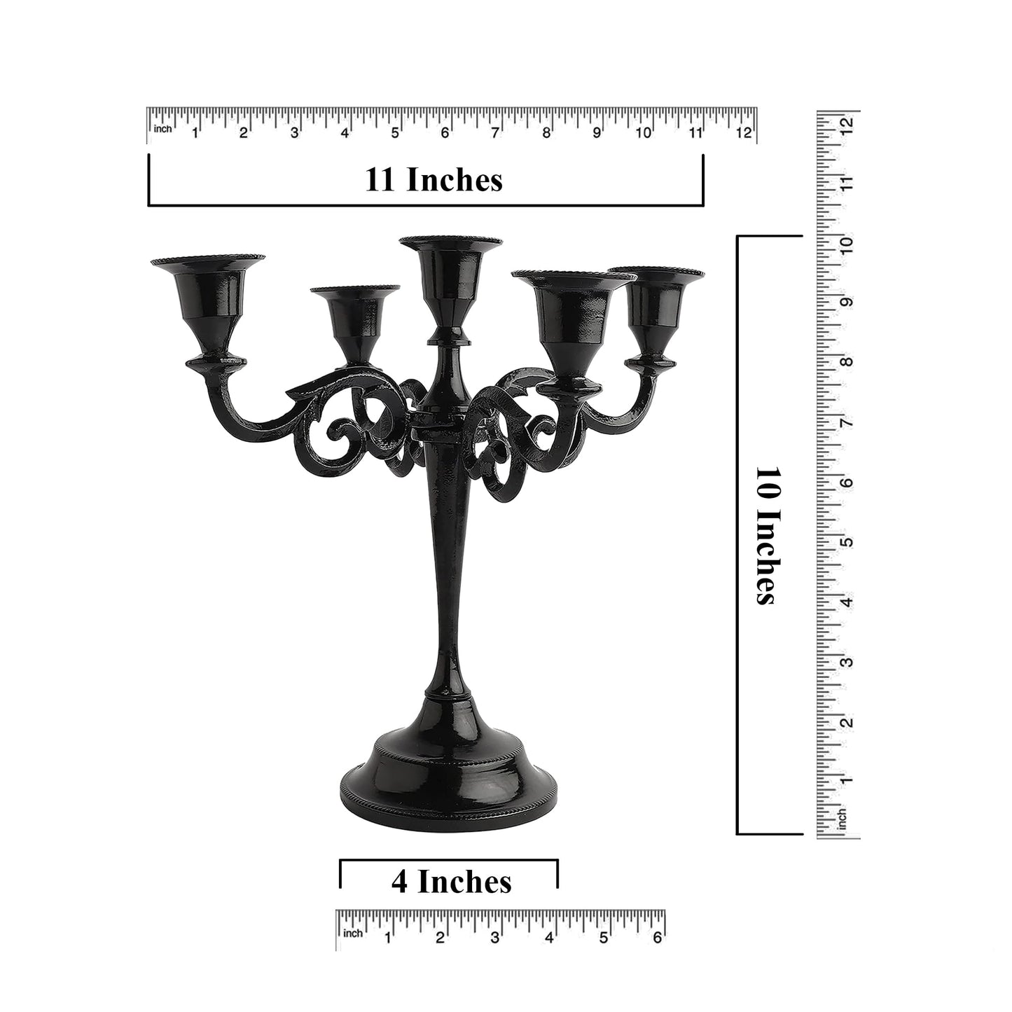 Rely+ 5 Arm Candelabra Taper Candle Holders Decorations Indoor Kitchen Décor Table Candles Candlestick Candelabra Centerpiece (Black Glossy)