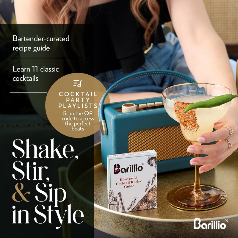 Barillio Rose Gold Bartender Kit - Stainless-Steel Cocktail Shaker Set w/Bamboo Stand - Mixology Bar Tools w/Drink Shaker, Mixer and Muddler for Cocktails - Home Bar Accessories - 23-Pc Bar Set