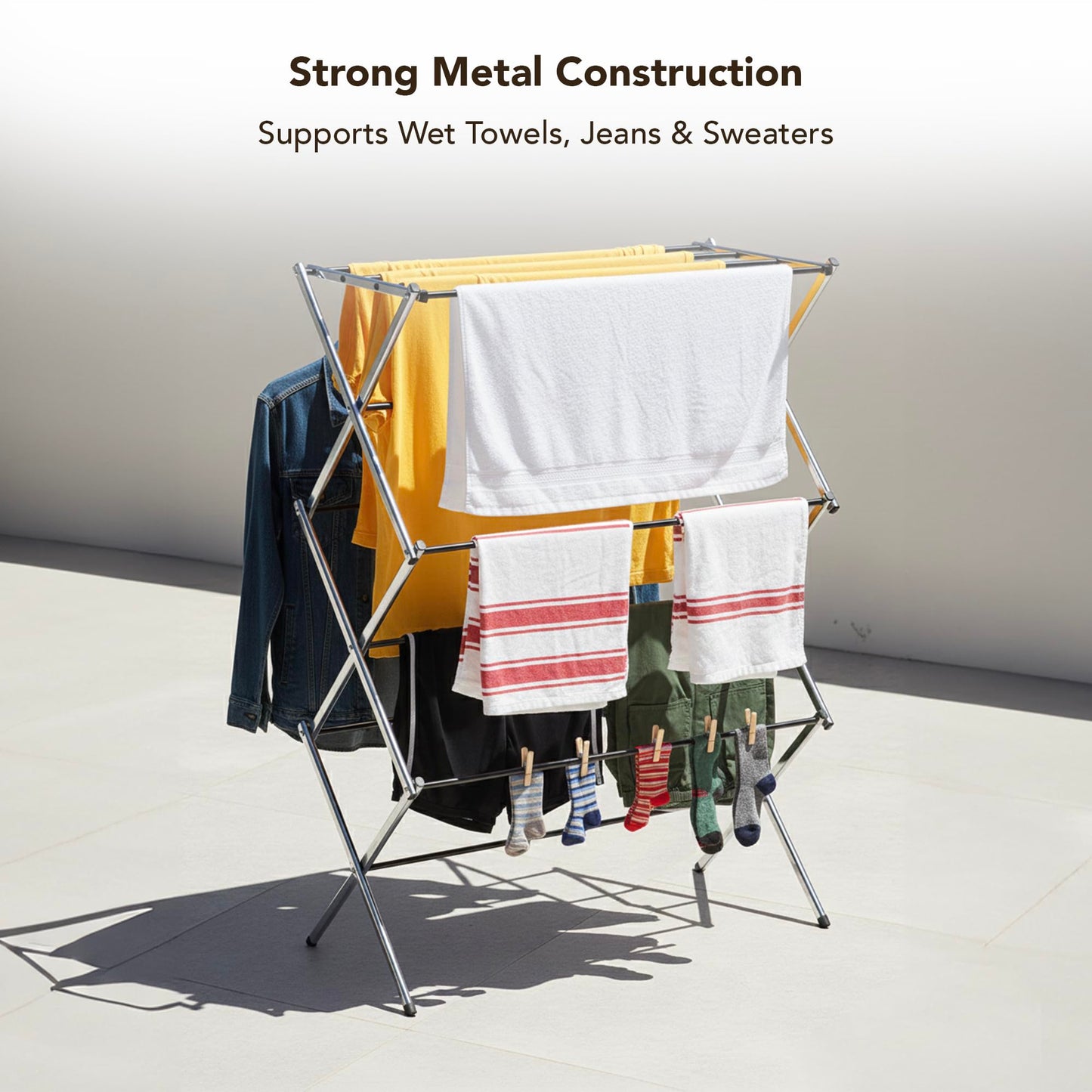 Displays By Jack Portable Collapsible Clothing Dryer Rack, Foldable Drying Rack for Clothes, Lingerie, Towels, Linens, Laundry Home Apartment Must Haves, Metal Chrome Finish
