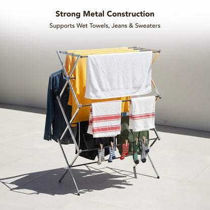 Displays By Jack Portable Collapsible Clothing Dryer Rack, Foldable Drying Rack for Clothes, Lingerie, Towels, Linens, Laundry Home Apartment Must Haves, Metal Chrome Finish