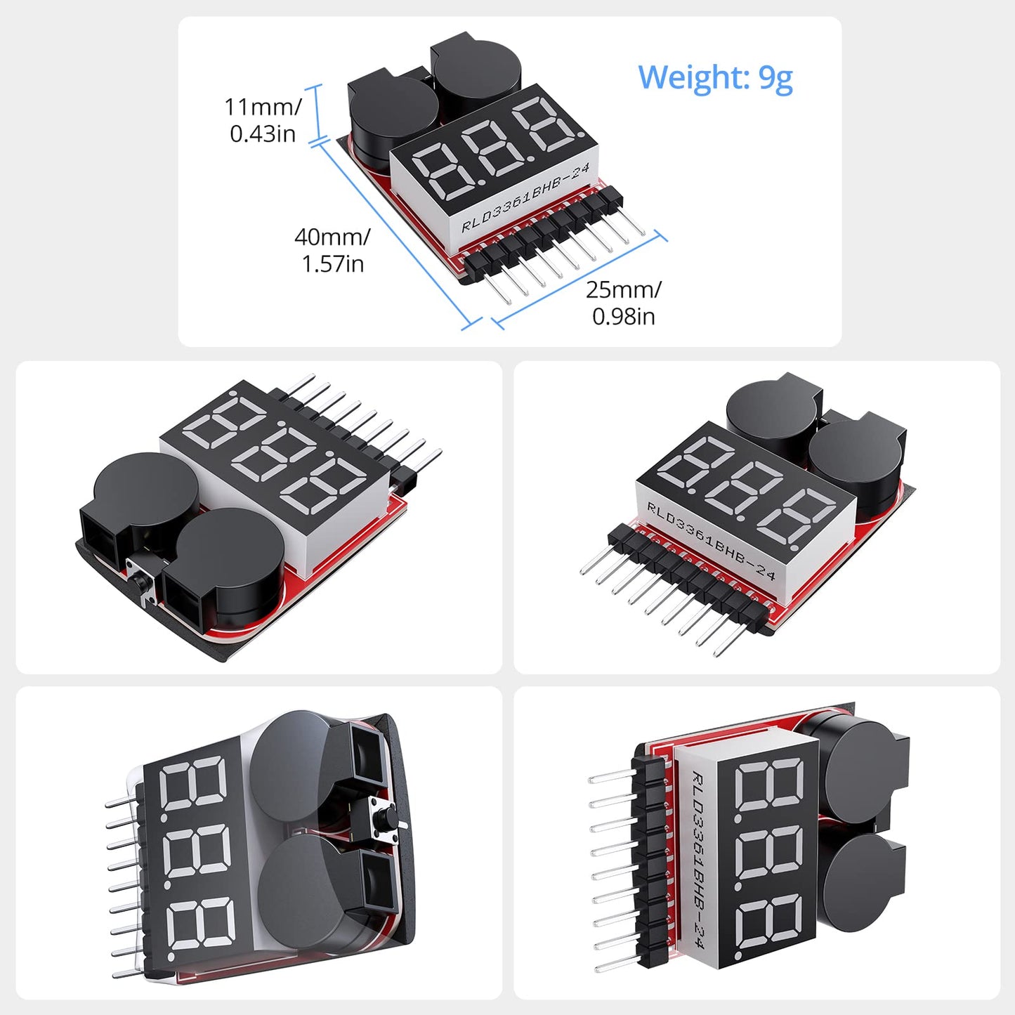 CAMWAY 5PCS 2in1 1-8s Lipo Battery Voltage Tester,RC Low Voltage Buzzer Alarm,Battery Monitor Checker Tester for 1-8s Lipo/Li-ion/LiMn/Li-Fe