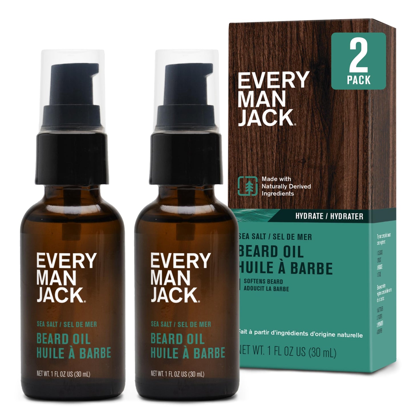 Every Man Jack Men's Beard Oil - Aged Bourbon Fragrance - Deeply Moisturizes and Softens Your Beard and Adds a Natural Shine - Naturally Derived with Shea Butter and Argan Oil - 1 fl oz