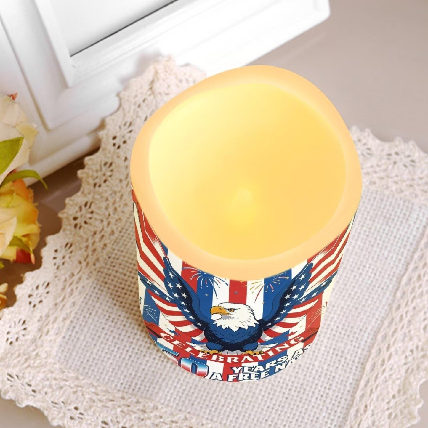 Uorisanigo American Flag Flameless LED Candles Set of 4 Bald Eagle Battery Operated Candles Red White Blue Fake Candles for Fourth of July Holiday Party Table Centerpieces Living Room Decorations
