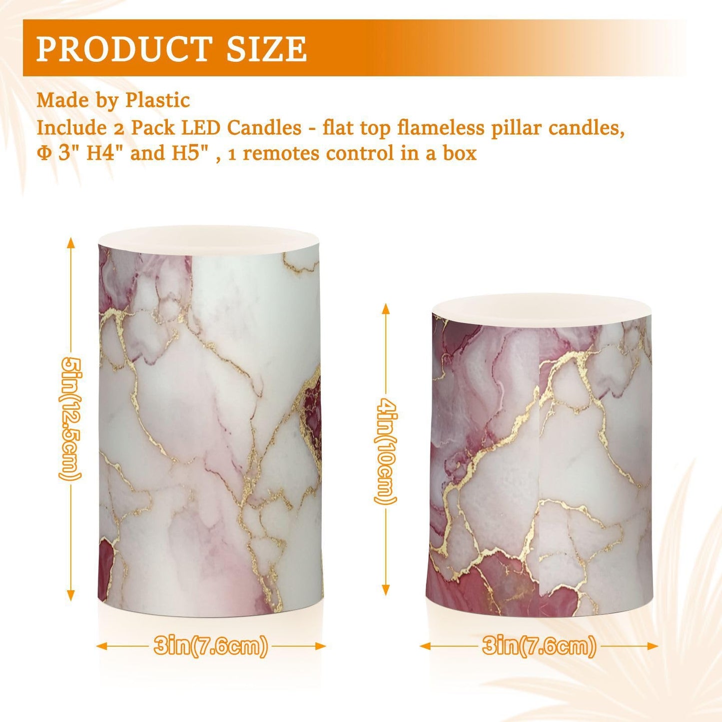 famyily Marble Burgundy White Flameless Flickering Candles Flameless Candles Set with Batteries for Dining Room Table 4" 5" Set of 2