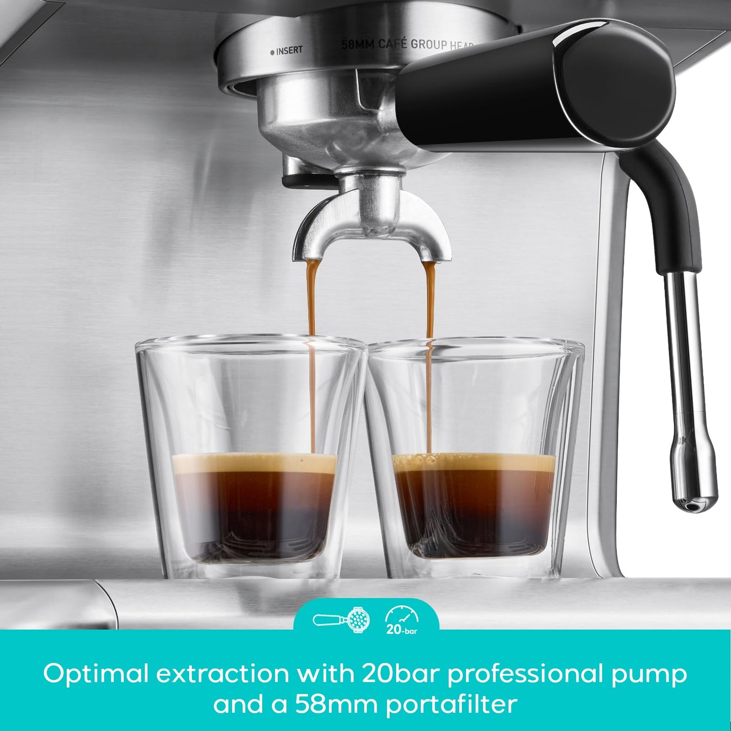 CASABREWS Ultra Espresso Machine with LCD Display, 20 Bar Espresso Maker with Powerful Milk Frother, Customizable Brewing Temperature, Barista-Level Latte and Cappuccino Machine for Home, Silver