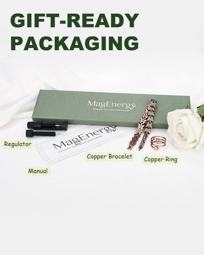 MagEnergy Copper Bracelet for Women, 99.99% Pure Solid Copper Bracelet with 3500 Gauss Magnetic, Adjustable, Jewelry Gift (Copper-Butterfly+Ring/A)