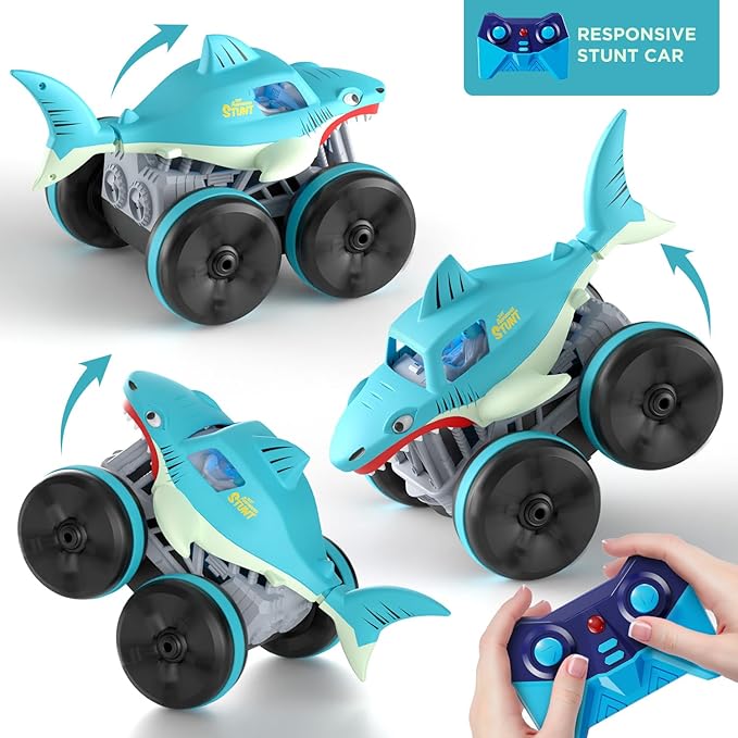 MaxTronic Remote Control Car Amphibious 2.4 GHz 4WD 1:14 Scale All-Terrain Waterproof Remote Control Monster Truck RC Boat Shark Car Toys for 3-12 Years Old Boys Girls