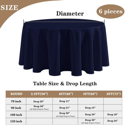 Fitable 6 Pack Navy Round Table Clothes - 70 Inches in Diameter - Stain Resistant and Washable Tablecloths, Polyester Fabric Table Covers for Wedding, Party, Banquet, Gathering