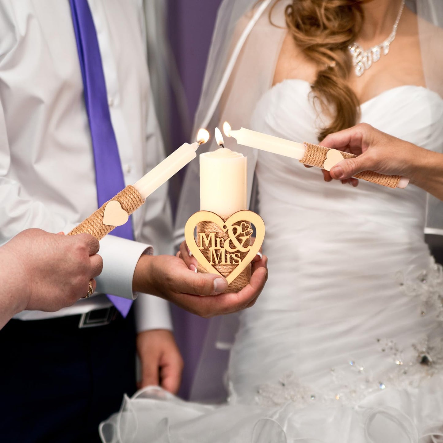 Conelist Unity Candles for Wedding Ceremony Set - 1 6.3" Pillar 2 9.8'' Taper Candles 2 Marriage Cards Wedding Candle with Holder for Rustic Romantic Ceremony Events Supplies(Retro)