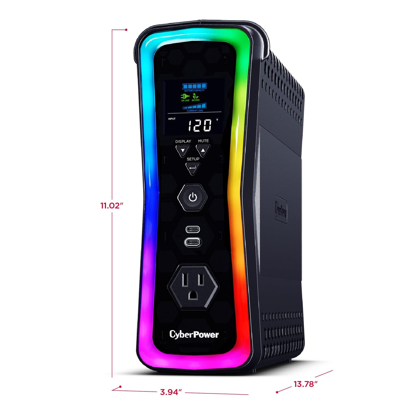 CyberPower GX150C2-E Gaming UPS Battery Backup and Surge Protector, 1500VA/1000W, RGB Lighting, 13 Outlets, USB‑C Charging, UL Certified