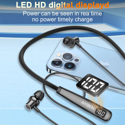 AIYIBEN Neckband Bluetooth Headphone with LED Power, Neckband Headphones 100 Hours Playtime, in-Ear Bluetooth Headphone with Microphone for Running and Exercising in The Gym (Y10)