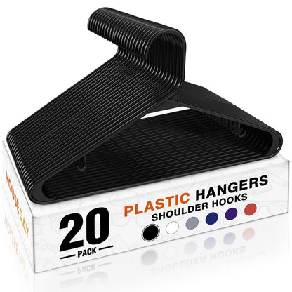 HOUSE DAY Plastic Hangers 20 Pack, Space Saving Clothes Hangers with Built-in Hooks, Durable & Strong Closet Organizers and Storage, Dorm Room Essential, Perfect for Shirts, Coat, Pants, Dress - Black