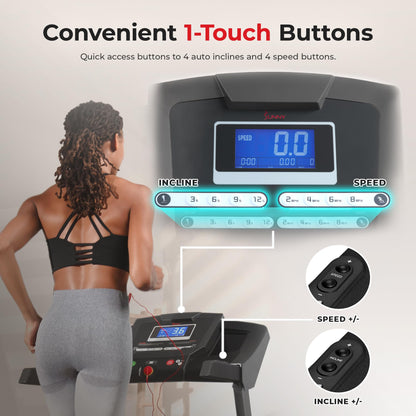 Sunny Health & Fitness Premium Smart Treadmill with Auto Incline, Dedicated Speed Buttons, Double Deck Technology, Digital Performance Display, BMI Calculator and Pulse Sensors - SF-T7515SMART
