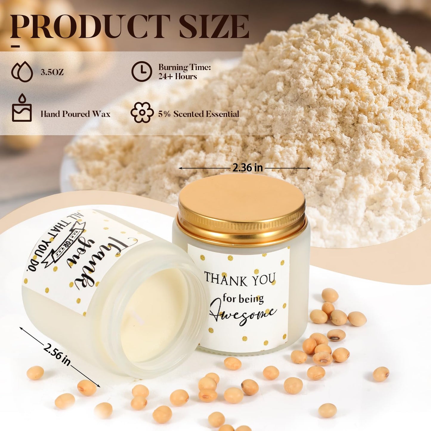 Fumete 4 Pcs Thank You Gifts Candles 3.5 oz Soy Wax Scented Candles Thank You for Being Awesome Inspirational Candle for Teacher Appreciation Secretaries Employee, 4 Fragrances (White, Stylish)
